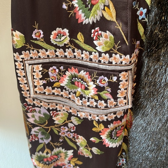 Sue Wong Vintage Embroidered Silk Duster Coat Faux Fur Floral Size 10. Neimans - Picture 8 of 8